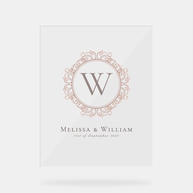 Elegante Monogram Classic erste Hochzeit Acrylschild (Vorderseite)