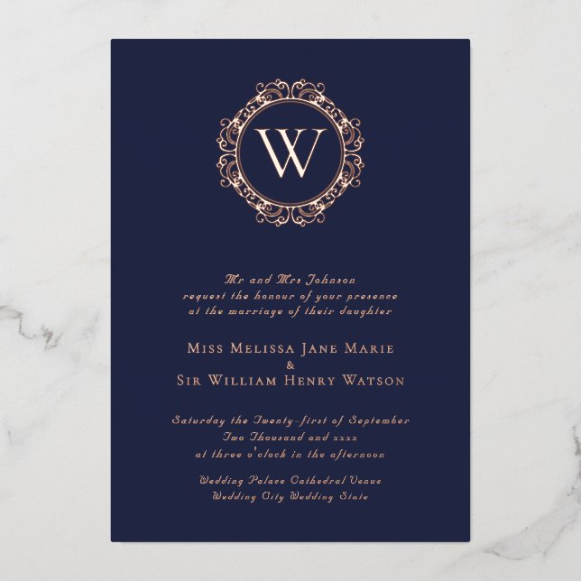 Elegante Monogram Classic Wedding Folieneinladung (Vorderseite)