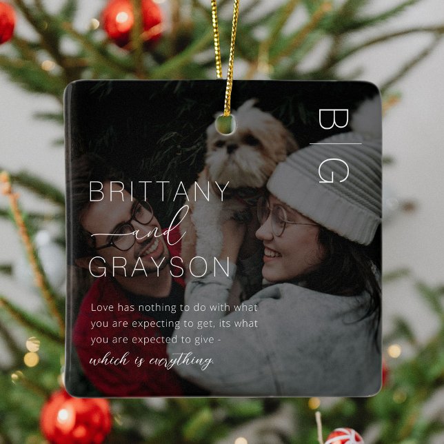 Elegante Monogram Couple Foto Weihnachtszeit Keram Keramikornament (Von Creator hochgeladen)
