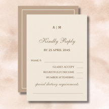 Elegante Monogram Cream Taupe Wedding RSVP Card