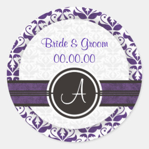 Elegante Monogram Damask Save the Date Stickers