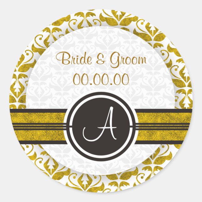 Elegante Monogram Damask Save the Date Stickers (Vorderseite)