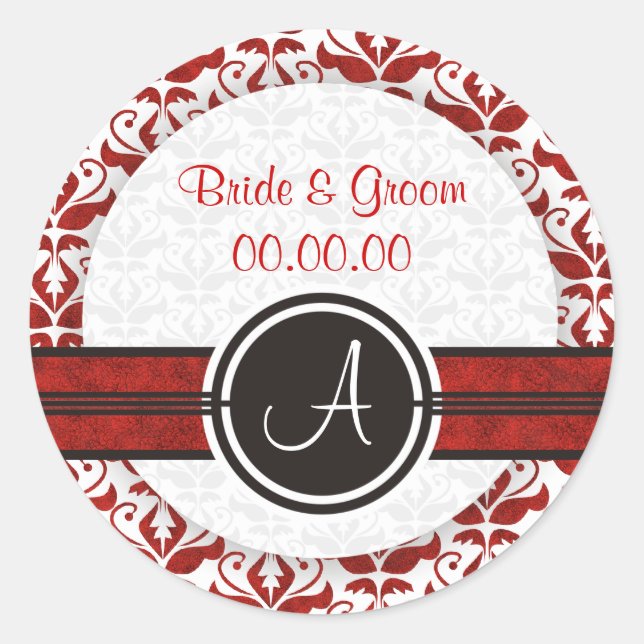 Elegante Monogram Damask Save the Date Stickers (Vorderseite)