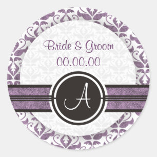 Elegante Monogram Damask Save the Date Stickers