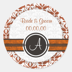 Elegante Monogram Damask Save the Date Stickers