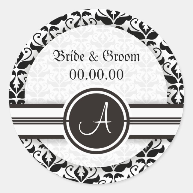 Elegante Monogram Damask Save the Date Stickers (Vorderseite)