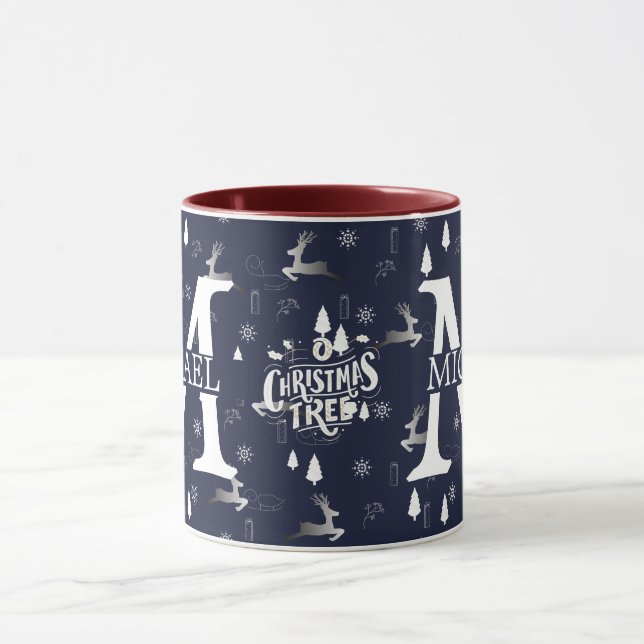 Elegante Monogram Decorative Weihnachtsfeiertage Tasse (Zentrum)