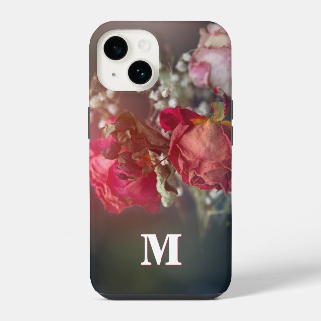 Elegante monogram Dried Blume Custom iPhone Case 14 Hülle (Rückseite)