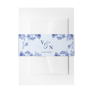 Elegante Monogram Dusty Blue Floral Wedding Einladungsbanderole
