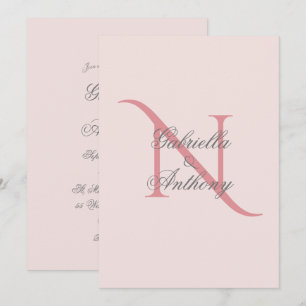 Elegante Monogram, erste rosa Hochzeit Einladung