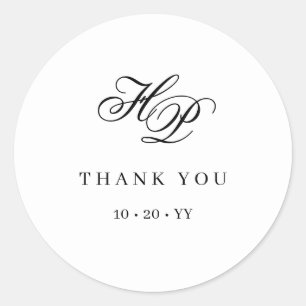 Elegante Monogram Erstklassige Schwarz-Weiß-Hochze Runder Aufkleber