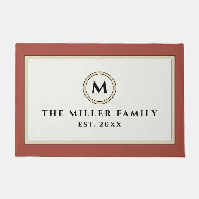 Elegante Monogram Familienname Doormat | Terracott Fußmatte (Vorderseite)