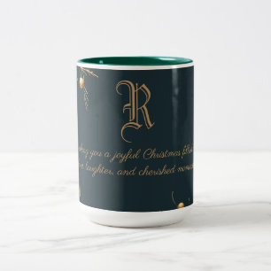 Elegante Monogram Family Christmas Tasse mit Botsc