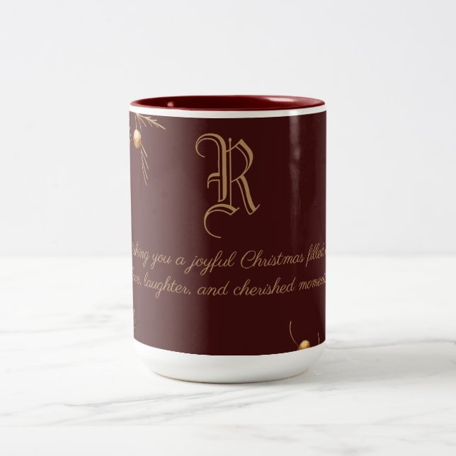Elegante Monogram Family Christmas Tasse mit Botsc (Mittel)