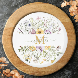 Elegante Monogram Farbenfrohe Wildblume Garten Blu Magnet