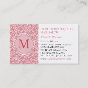 Elegante Monogram Feminine Pink Damask Schönheitss Visitenkarte
