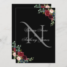 Elegante Monogram Floral Black Wedding Einladung