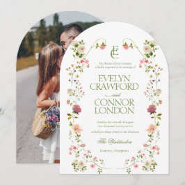 Elegante Monogram Floral Foto Arch Wedding Einladung