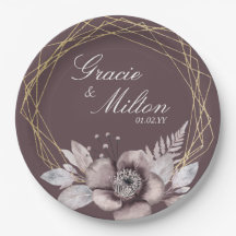 Elegante Monogram Floral Mauve Gold Wedding