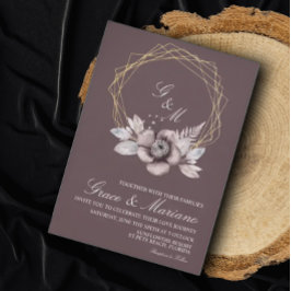 Elegante Monogram Floral Mauve Hochzeiteinladung Einladung