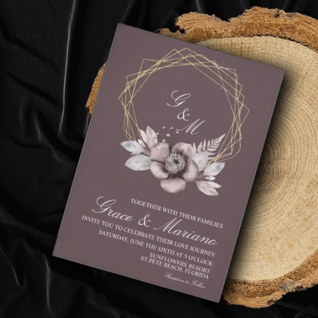 Elegante Monogram Floral Mauve Hochzeiteinladung Einladung (Von Creator hochgeladen)