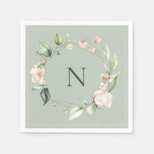 Elegante Monogram Floral Pink Sage Hochzeit Napkin