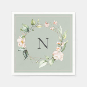 Elegante Monogram Floral Pink Sage Hochzeit Napkin Serviette