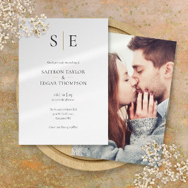 Elegante Monogram Gold Black Foto Wedding Einladung