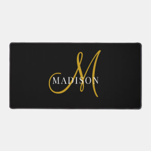Elegante Monogram Gold Black Schreibtischunterlage