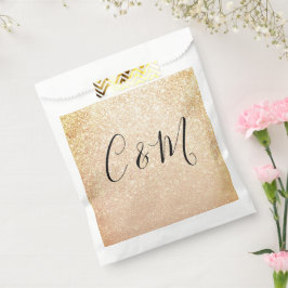 Elegante Monogram Gold Glitzer Gastgeschenk Hochze Geschenktütchen