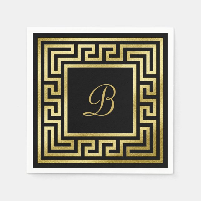Elegante Monogram Gold Glitzer Griechischer Key Bl Serviette (Vorderseite)