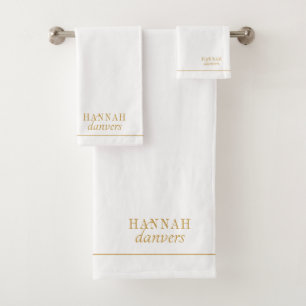 Elegante Monogram Gold Name White Badhandtuch Set