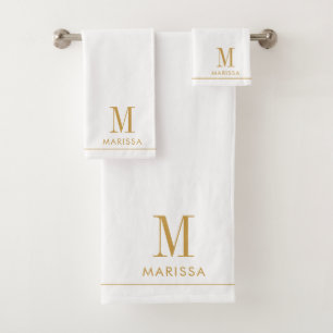 Elegante Monogram Gold Script Name Weiß Badhandtuch Set