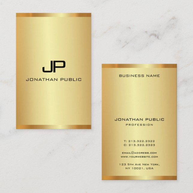 Elegante Monogram Gold Vertical Luxury Template Visitenkarte (Vorne/Hinten)