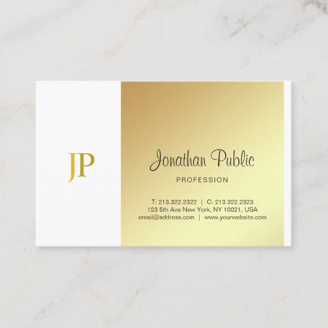 Elegante Monogram Gold White Schlicht Luxury Scrip Visitenkarte (Vorderseite)