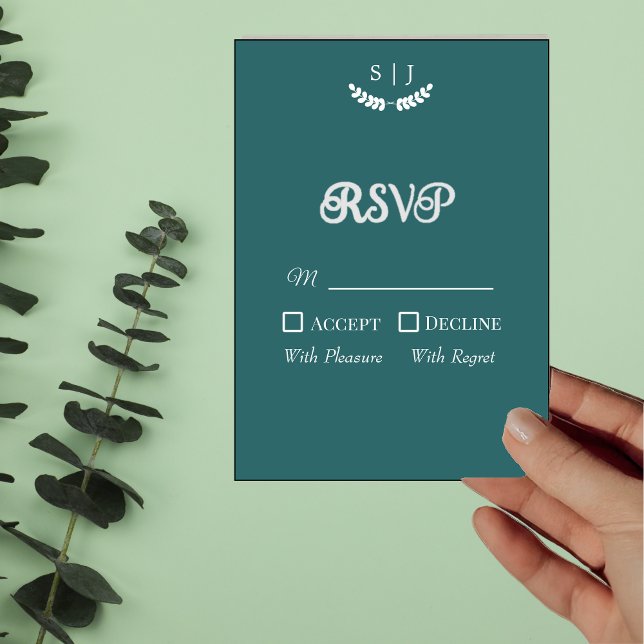 Elegante Monogram Green Jewel Tone RSVP Card Einladung (Von Creator hochgeladen)