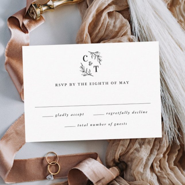 Elegante Monogram Greenerity Blätter Wedding RSVP Karte (Elegant Wedding Monogram Black and White Wedding Invitation RSVP Card.)