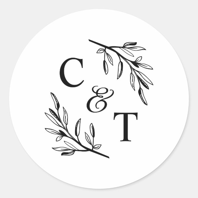 Elegante Monogram Greenerity Blätter Wedding Runder Aufkleber (Vorderseite)