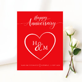 Elegante Monogram Heart Happy Anniversary Card
