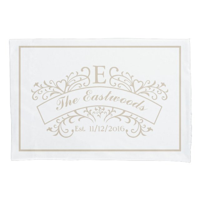 Elegante Monogram Hochzeitskissen Kissenbezug (Vorderseite-Links)