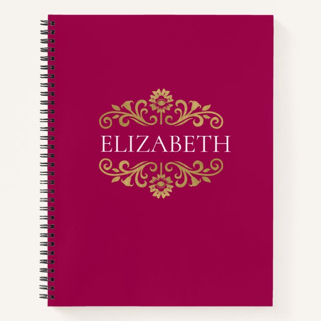 Elegante Monogram Hot Pink Office School Notizbuch (Vorderseite)