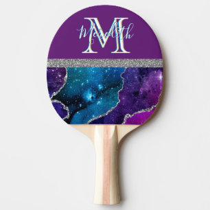 Elegante Monogram I Lila Aquamarin Agate Silver  Tischtennis Schläger