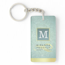 Elegante Monogram Imitate Gold Turquoise Damask Fl