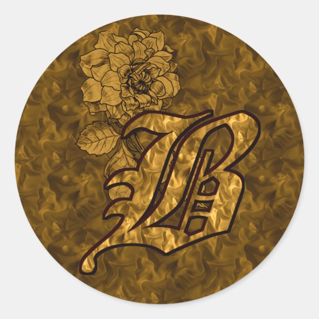 Elegante Monogram Initial B Gold Peony Sticker (Vorderseite)