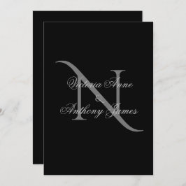 Elegante Monogram Initial Black Wedding Einladung