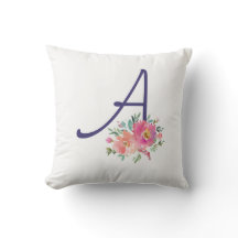 Elegante Monogram, Initial Pink Watercolor-Rose