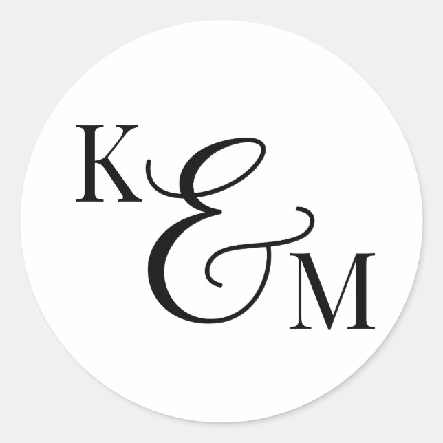 Elegante Monogram Initials Ampersand Hochzeit Runder Aufkleber (Vorderseite)