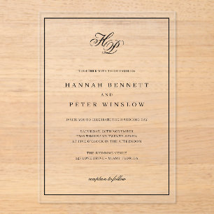 Elegante Monogram-Initials Black Frame Wedding Acryleinladungen