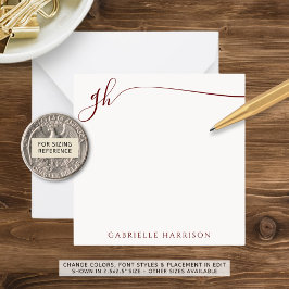 Elegante Monogram Initials Burgundy Maroon Script Mitteilungskarte