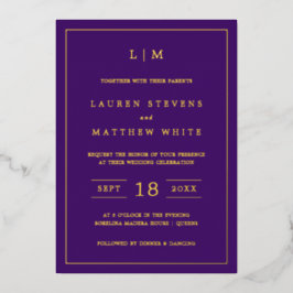 Elegante Monogram Jewel Tone Lila Wedding Gold Folieneinladung